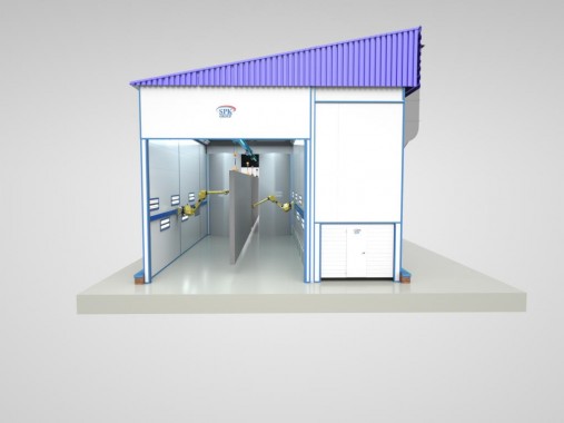 Уличная окрасочно-сушильная камера с роботами SPK  Уличная окрасочно-сушильная камера с роботами SPK