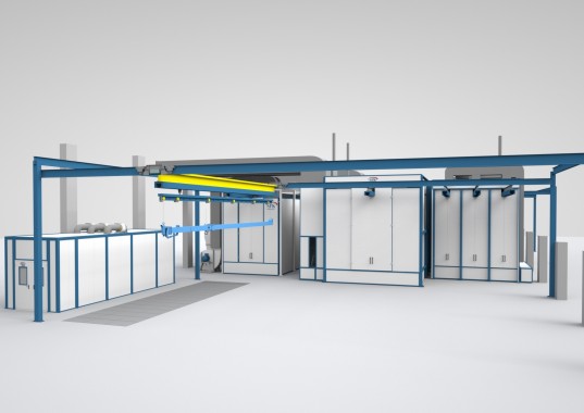 Комплекс подготовки к окраске, окраски и сушки изделий с подвесным конвейером