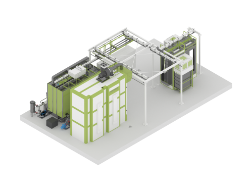 Линия порошковой окраски с ручной конвейерной системой для стройматериалов для компрессорного оборудования