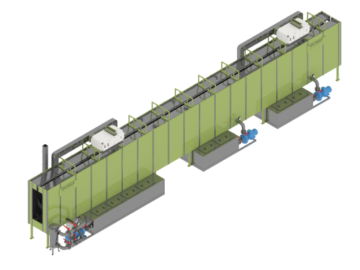 Линия порошковой окраски с монорельсовым конвейером для светотехнического оборудования