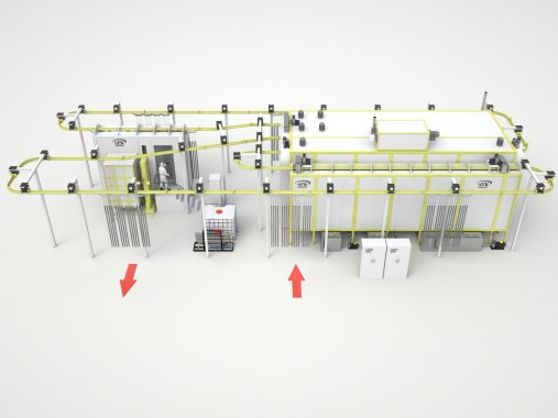 Линия порошковой окраски с ручной конвейерной системой для почвообрабатывающей техники