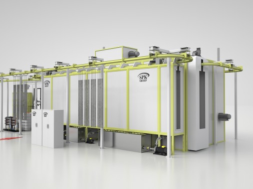 Линия порошковой окраски с ручной конвейерной системой для почвообрабатывающей техники