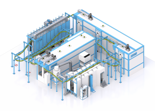 Комплекс оборудования для порошковой окраски с конвейерной системой Комплекс оборудования для порошковой окраски с конвейерной системой