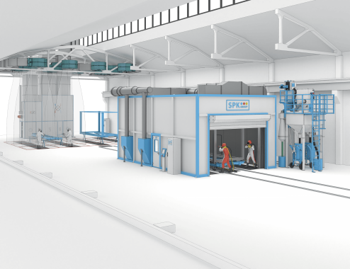 Дробеструйно-окрасочный комплекс SPK GROUP для жд-техники Дробеструйно-окрасочный комплекс SPK GROUP для жд-техники