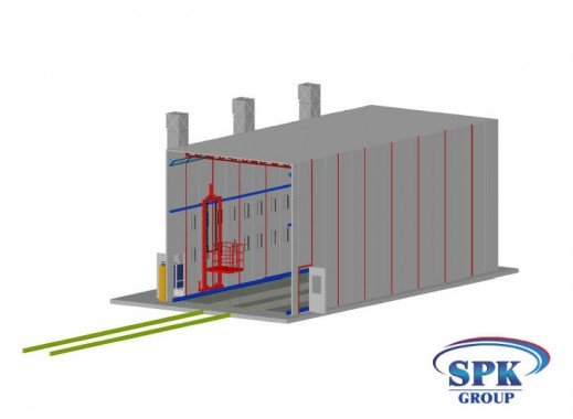 Окрасочно сушильная камера для сварных металлоконструкций с тележкой SPK 16x7x6 Окрасочно сушильная камера для сварных металлоконструкций с тележкой SPK 16x7x6