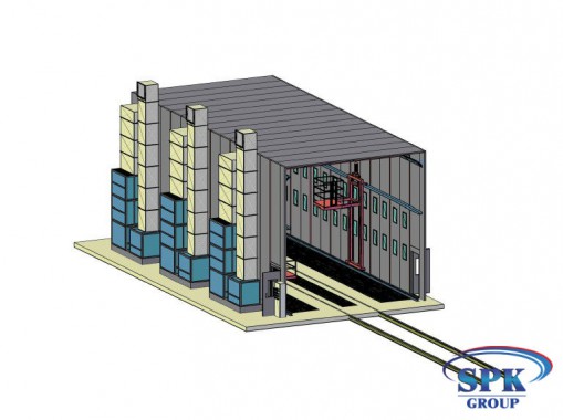 Окрасочно сушильная камера для сварных металлоконструкций с тележкой SPK 16x7x6 Окрасочно сушильная камера для сварных металлоконструкций с тележкой SPK 16x7x6