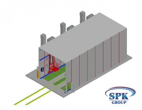 Окрасочно сушильная камера для сварных металлоконструкций с тележкой SPK 16x7x6 Окрасочно сушильная камера для сварных металлоконструкций с тележкой SPK 16x7x6