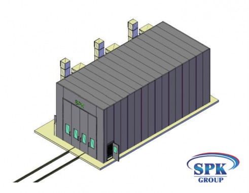 Окрасочно сушильная камера для сварных металлоконструкций с тележкой SPK 16x7x6 Окрасочно сушильная камера для сварных металлоконструкций с тележкой SPK 16x7x6
