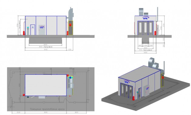 Покрасочно-сушильная камера для легковых автомобилей и деталей кузова SPK-8.4.4 Покрасочно-сушильная камера для легковых автомобилей и деталей кузова SPK-8.4.4