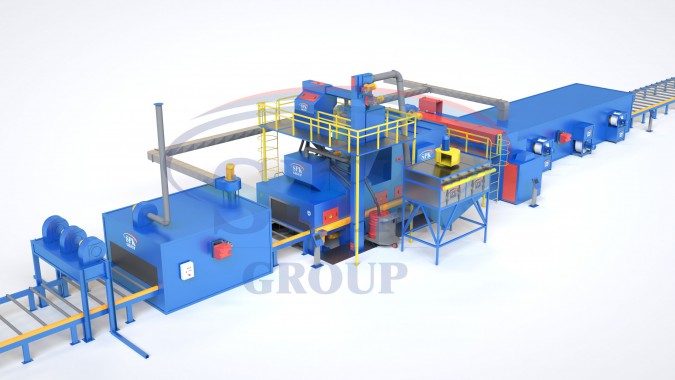 Автоматизированная линия дробемётной очистки и консервации металлопроката SPK DK 33.8.11-R Автоматизированная линия дробемётной очистки и консервации металлопроката SPK DK 33.8.11-R