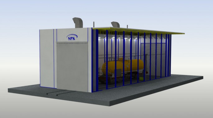 Окрасочно-сушильная камера проходного типа уличного исполнения SPK-18.11.8.  Окрасочно-сушильная камера проходного типа уличного исполнения SPK-18.11.8.