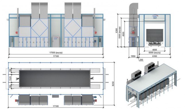 Окрасочно-сушильная камера проходного типа SРК - 17.6.6