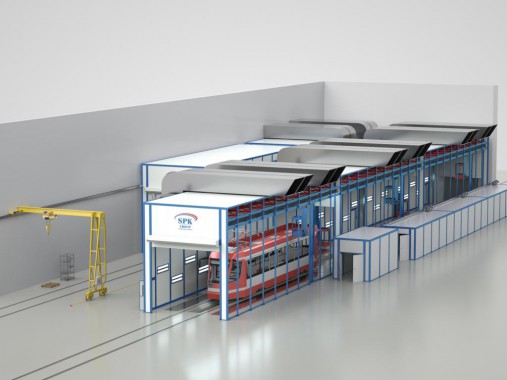 Комплекс подготовки, покраски и сушки SPK для корпусов трамваев  Комплекс подготовки, покраски и сушки SPK для корпусов трамваев